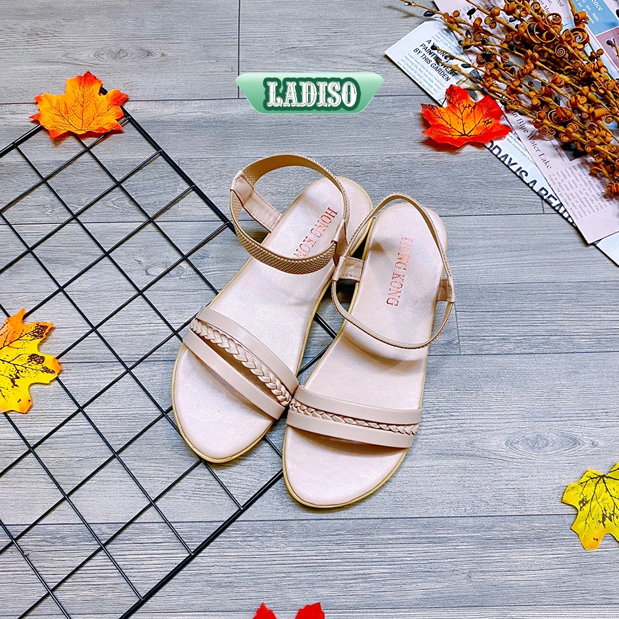 Dép Sandal nữ xỏ ngón 2 quai chéo LADISO đế bệt, dép quai hậu học sinh đi học. đi chơi, đi biển TT398