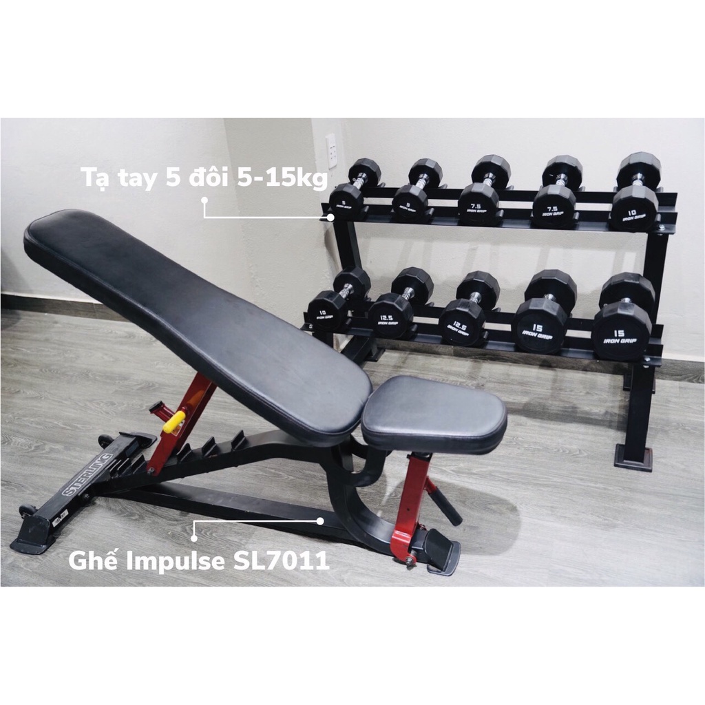 Tạ tay 5kg bọc cao su cao cấp Iron Grip nhập khẩu tập Gym, luyện tập thể thao( 5kg x 2 chiếc )Thể thao Phúc An