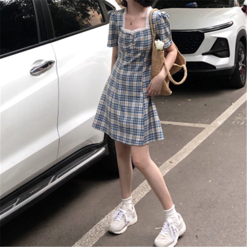 NRVP Đầm maxi nữ tay ngắn họa tiết caro thời trang cao cấp