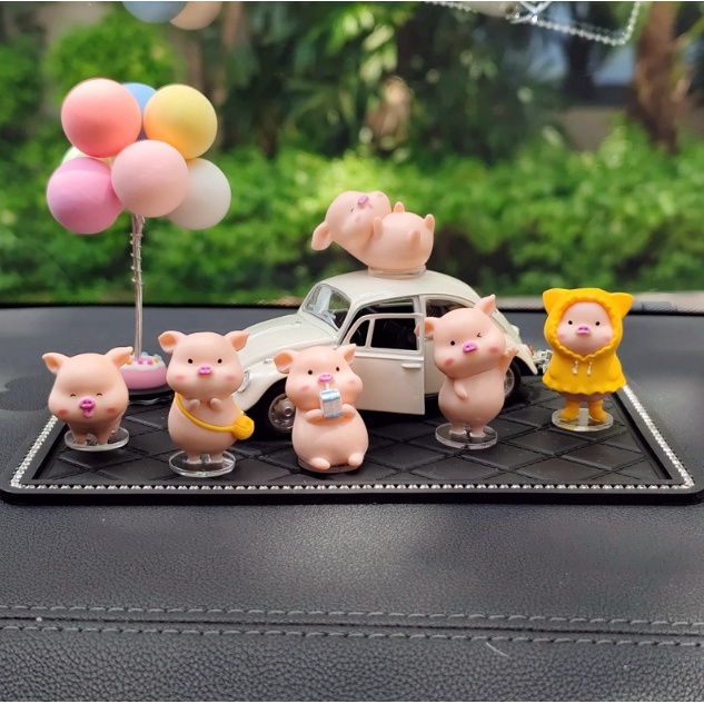 Phụ kiện ô tô set 6 heo áo mưa trang trí taplo, decor Phòng Ngủ Bàn Học - trang trí ô tô King Stone
