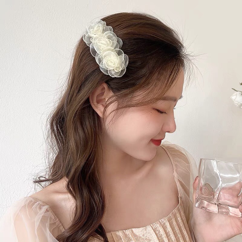 Kẹp Tóc Hoa Voan Nhiều Màu Hàn Quốc, Ngoạm Tóc, Cài Tóc Voan Hoa Cao Cấp
