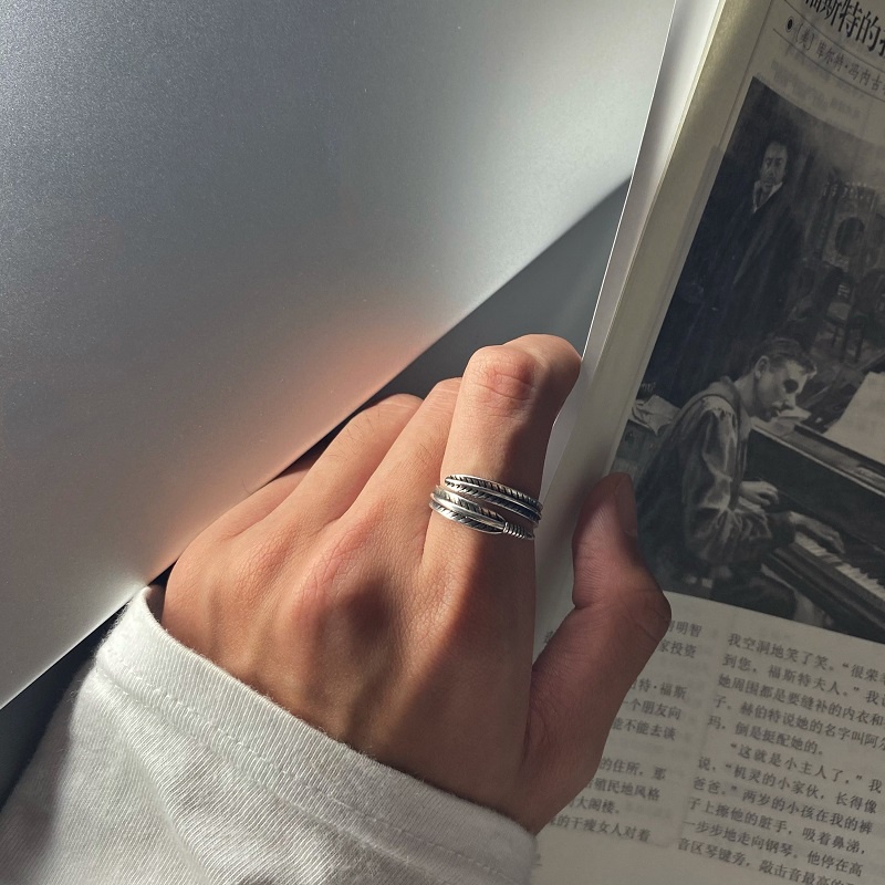 Nhẫn Hở Hình Lông Vũ Đa Năng Phong Cách Hip Hop Hàn Quốc Thời Trang