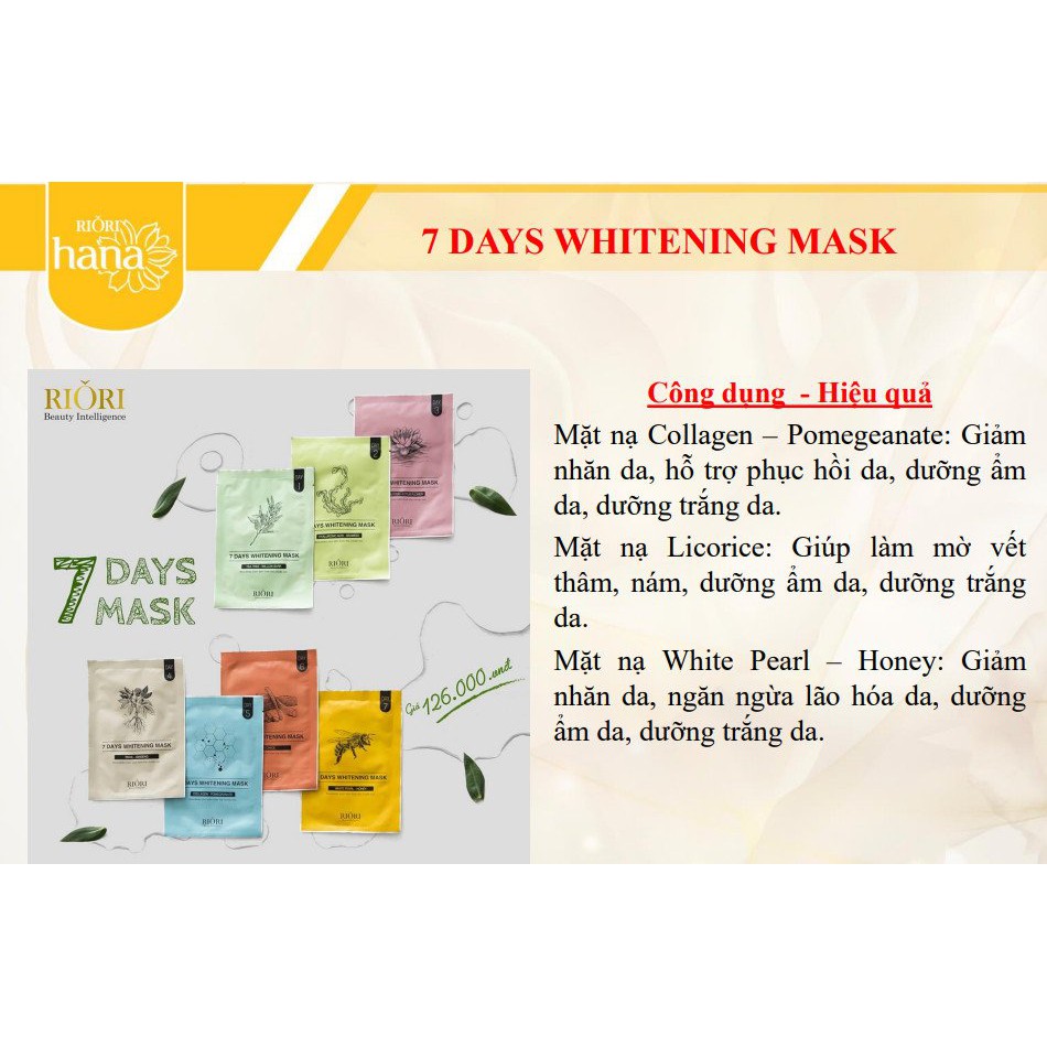 Bộ Mặt Nạ 7 Ngày RIORI 7 DAYS WHITENING MASK