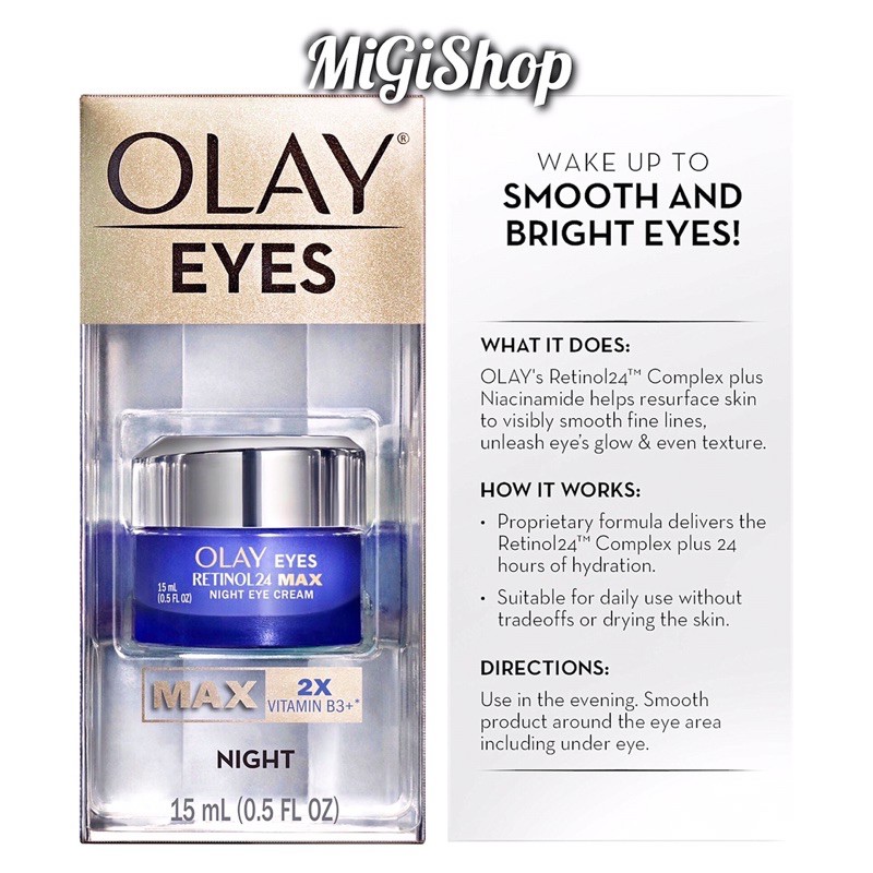 [Hàng Mỹ] Kem Mắt Olay Retinol 24 Max Night Eye Cream 15ml