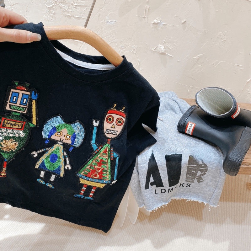 Áo Thun Cotton Trơn Tay Ngắn In Chữ Thoải Mái Thời Trang Mùa Hè Cho Bé Trai Và Gái