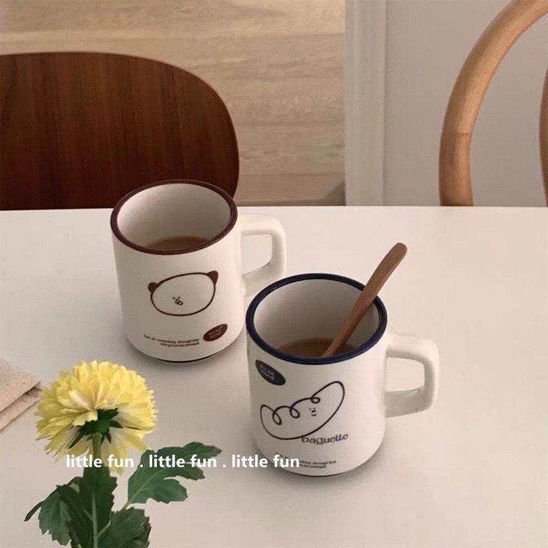 Cốc bánh mì, cốc sứ uống cà phê kiểu Hàn viền đen - sof.decor