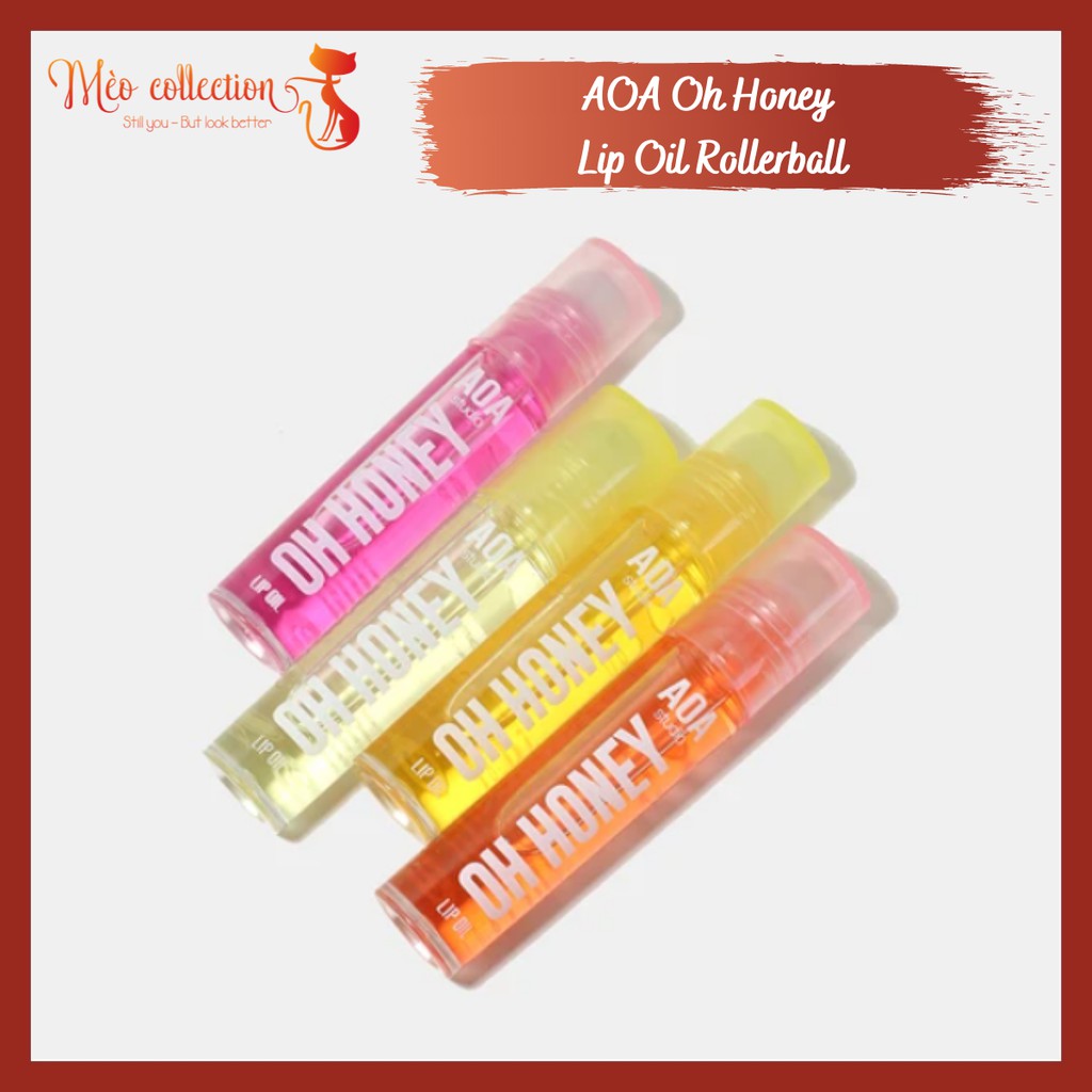 Son bóng AOA Oh Honey  Lip Oil Rollerball mùi Peach, Strawberry