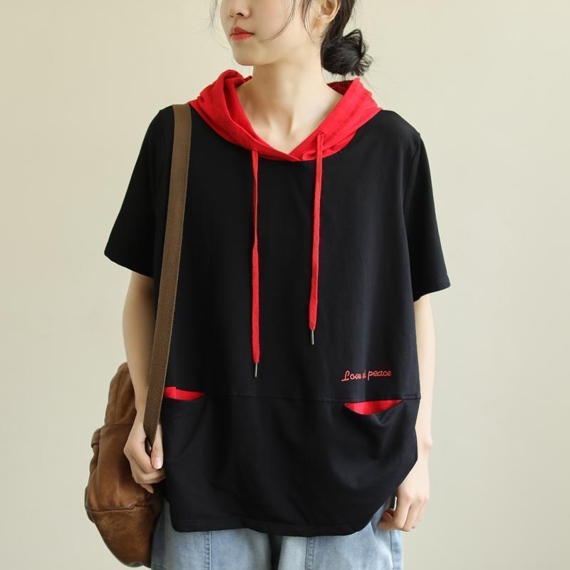 Áo Thun Mùa Hè 100% cotton Tay Cộc Dáng Rộng Có Mũ Trùm Đầu Kích Thước Lớn 100% t 7.25 Hàng Mới Dành Cho Bạn Nữ