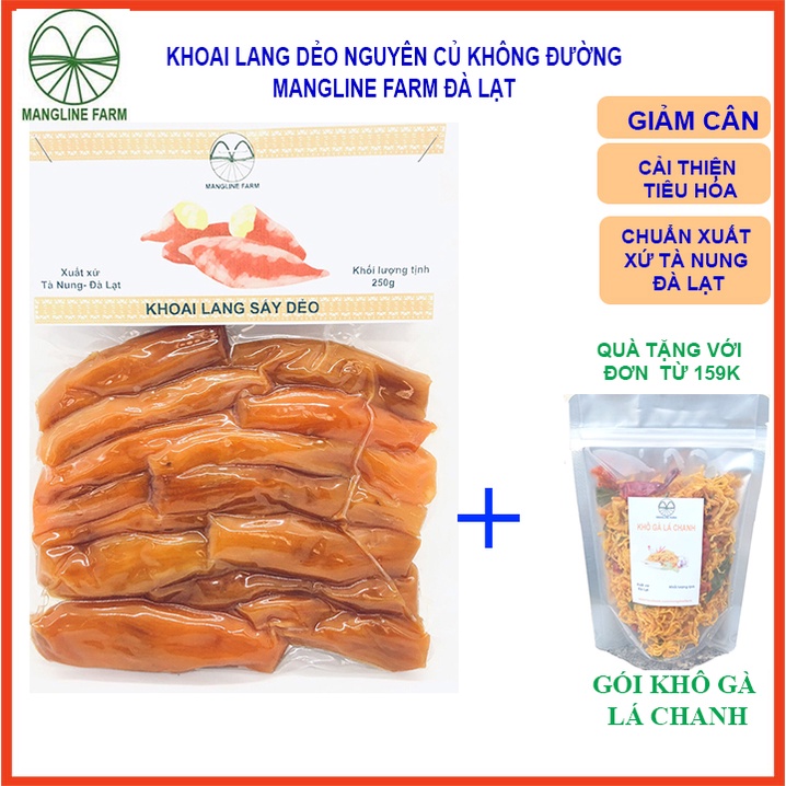 [Mã GROSALE giảm 10% đơn 150K] Khoai lang sấy dẻo nguyên củ không đường Mangline Farm 250g mềm dẻo thơm ngon ăn là ghiền