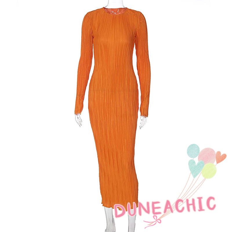 DUNEA Đầm Midi Tay Dài Màu Trơn Thiết Kế Thanh Lịch Cho Nữ