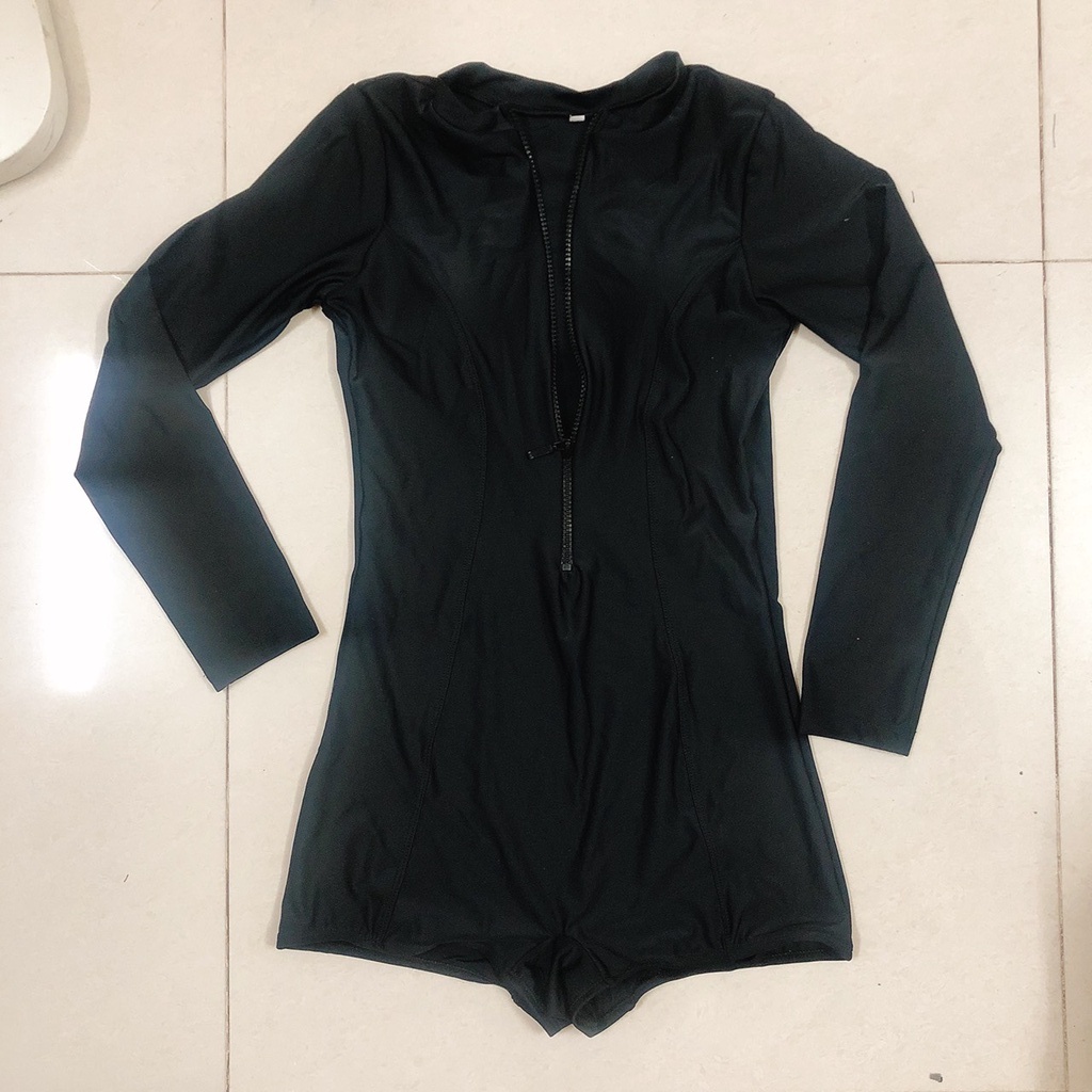 [ĐỒ BƠI LIỀN MẢNH FORM SHORT ĐEN CAO CẤP] bikini đi biển có tay form short kín đáo MÀU ĐEN nhiều kiểu