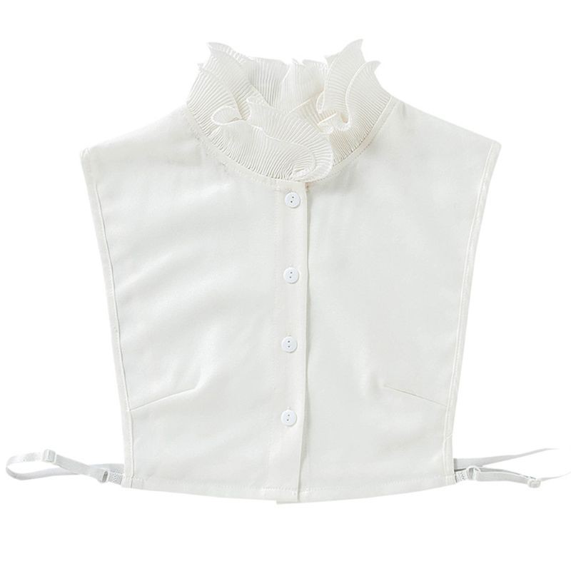 san* Women Sweet Layer Agaric Ruffles Stand False Fake Collar Button Down Half-Shirt