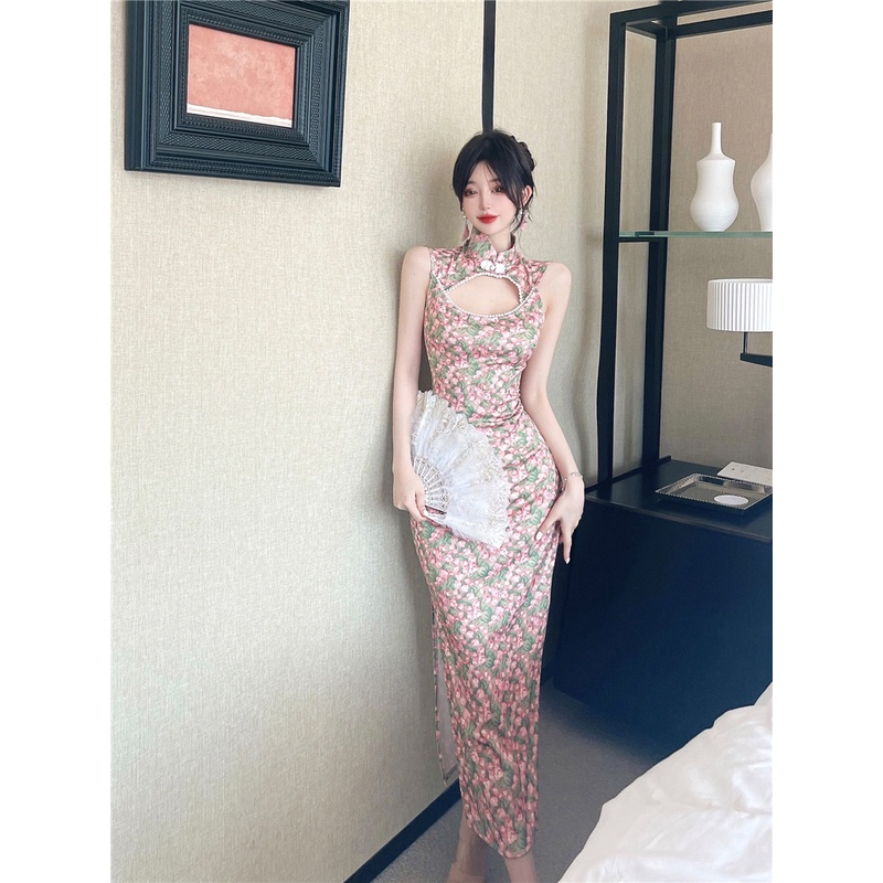 Sườn Xám Cách Tân Dáng Ôm In Họa Tiết Thời Trang Quyến Rũ Cho Nữ