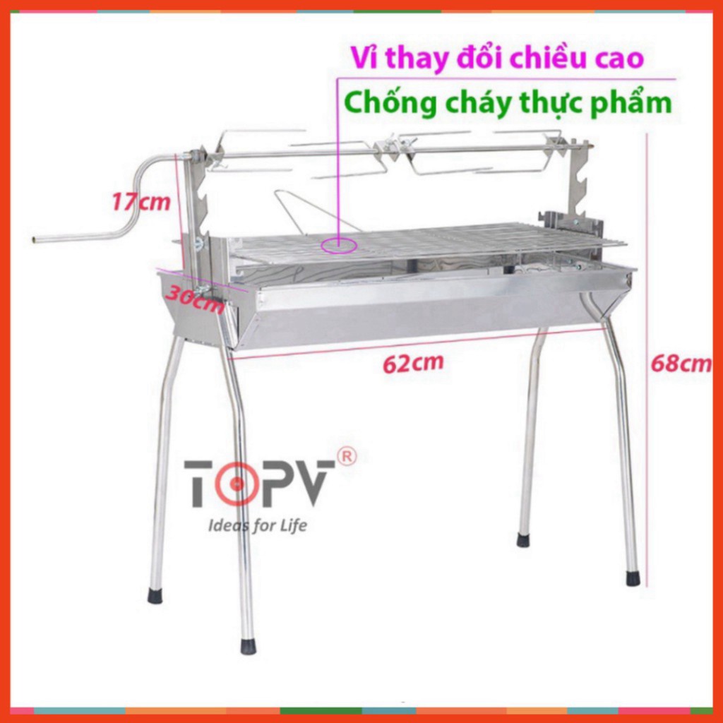 Bếp nướng than hoa ngoài trời 2 in 1 TopV DNL, lò nướng than hoa không khói, nướng thịt, nướng gà vịt