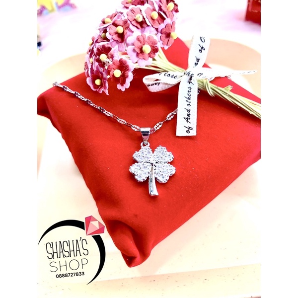 Dây Chuyền inox Cỏ 4 Lá kết đá siu xink