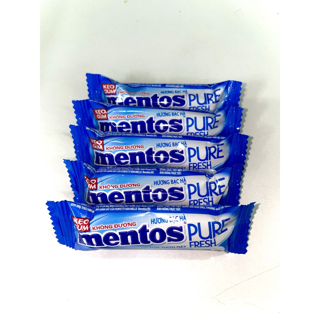 [Combo 5 Thỏi] Kẹo Gum Cao Su Không Đường Mentos Hương Bạc Hà Pure Fresh (5 Thỏi x 10.5g)