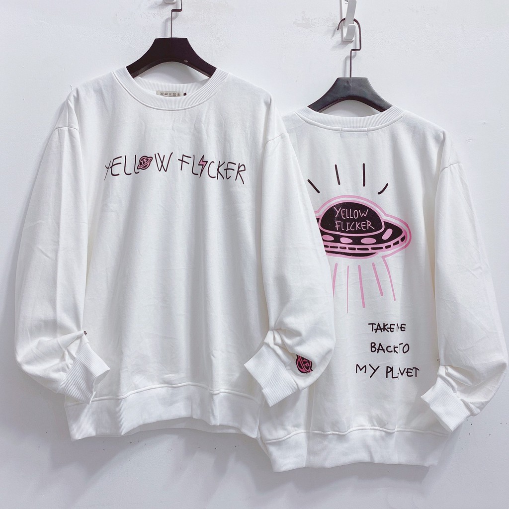 Áo nỉ sweater Yellow Flicker hình thật (form unisex)