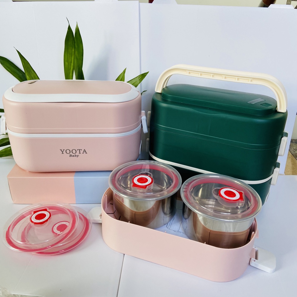 Hộp Cơm Cắm Điện 2 Tầng Cao Cấp Yoota Baby, Hộp Đựng Cơm Văn Phòng Tặng Kèm 4 Bát Inox