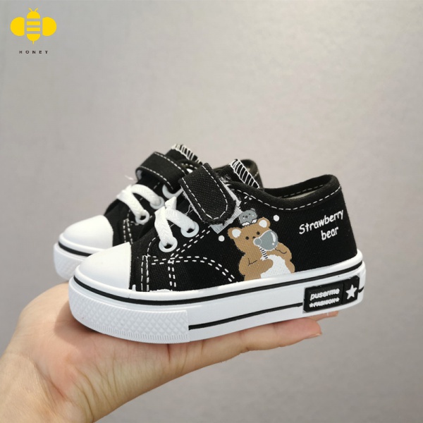 Giày Canvas Họa Tiết Hoạt Hình Có Khóa Dán Phong Cách Mới Dành Cho Bé Trai Bé Gái 1-7 Tuổi