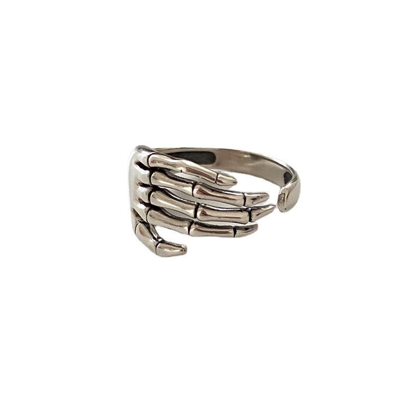 Nhẫn Hở Unisex Hình Đầu Lâu Màu Tối Phong Cách retro Có Thể Điều Chỉnh Kích Cỡ