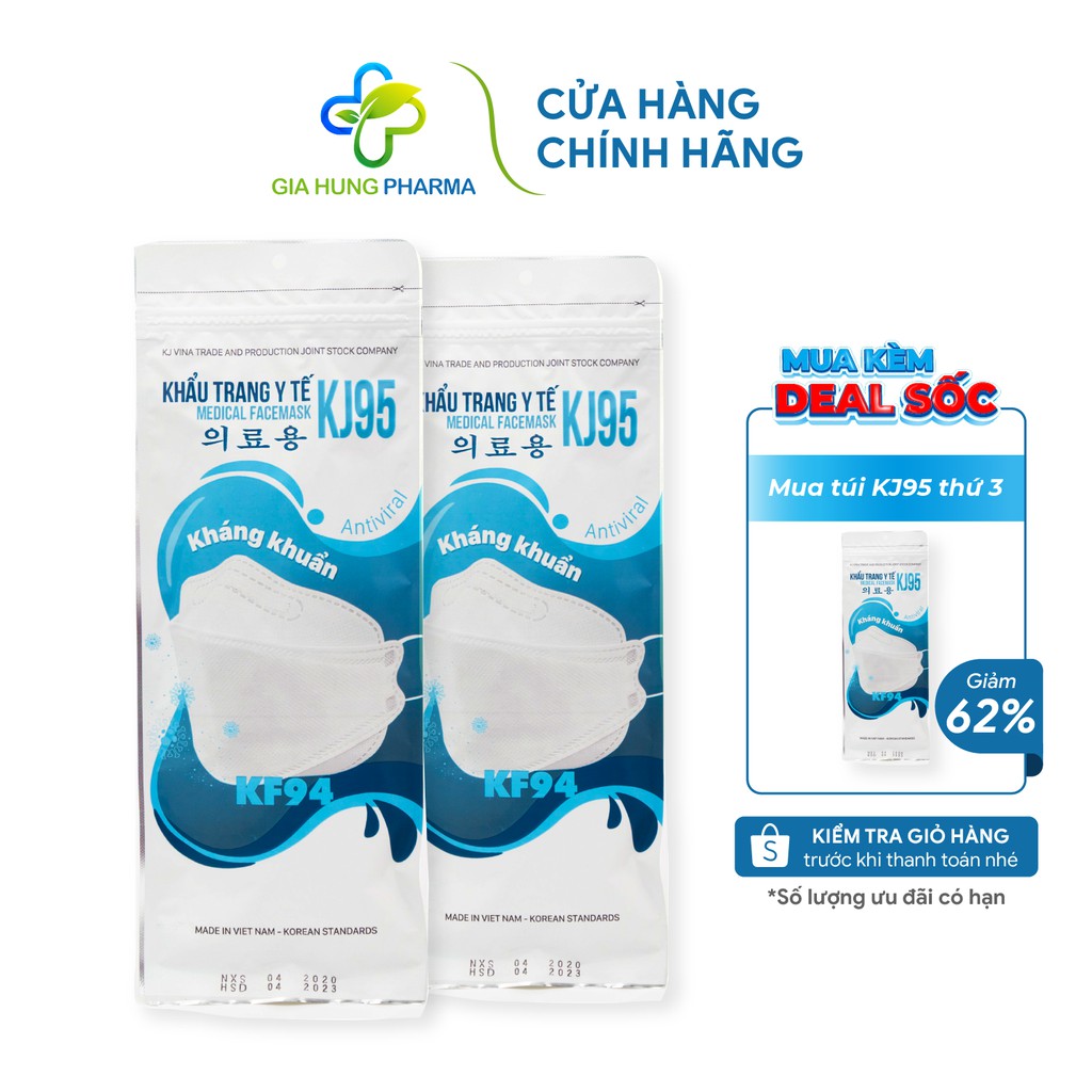 [Kèm DEAL Sốc] Khẩu Trang Y Tế 4 Lớp Hàn Quốc KJ95 KJVINA Chống Bụi Mịn - 2 Túi 10 Cái