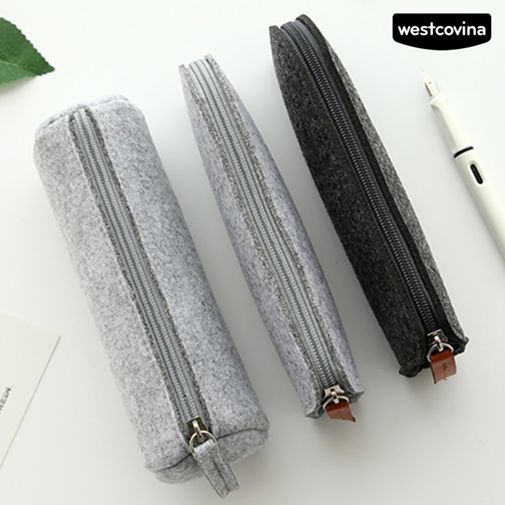 Túi Đựng Bút / Đồ Trang Điểm Bằng Vải Nỉ Có Khóa Kéo Đơn Giản