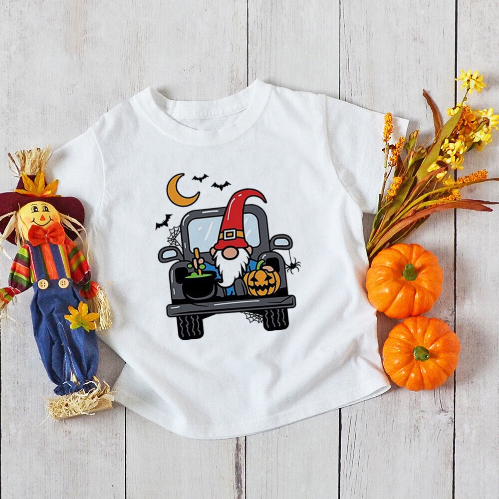 Áo thun trẻ em in họa tiết Halloween Áo thun ngắn tay màu trắng