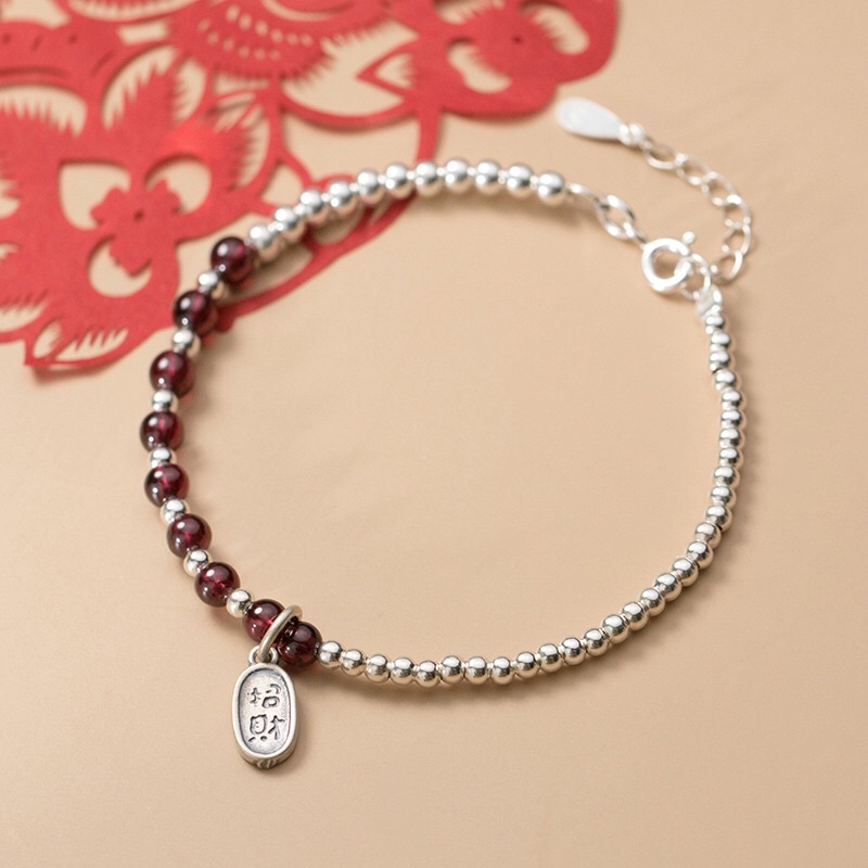 [S925] Vòng tay bi bạc mix hạt gar.net - MH822