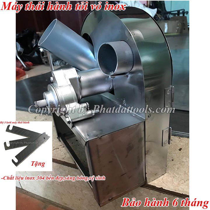 Máy thái hành tỏi quay tay vỏ inox-Bền đẹp,dễ vệ sinh-Tặng kèm 3 lưỡi thái hành thay thế