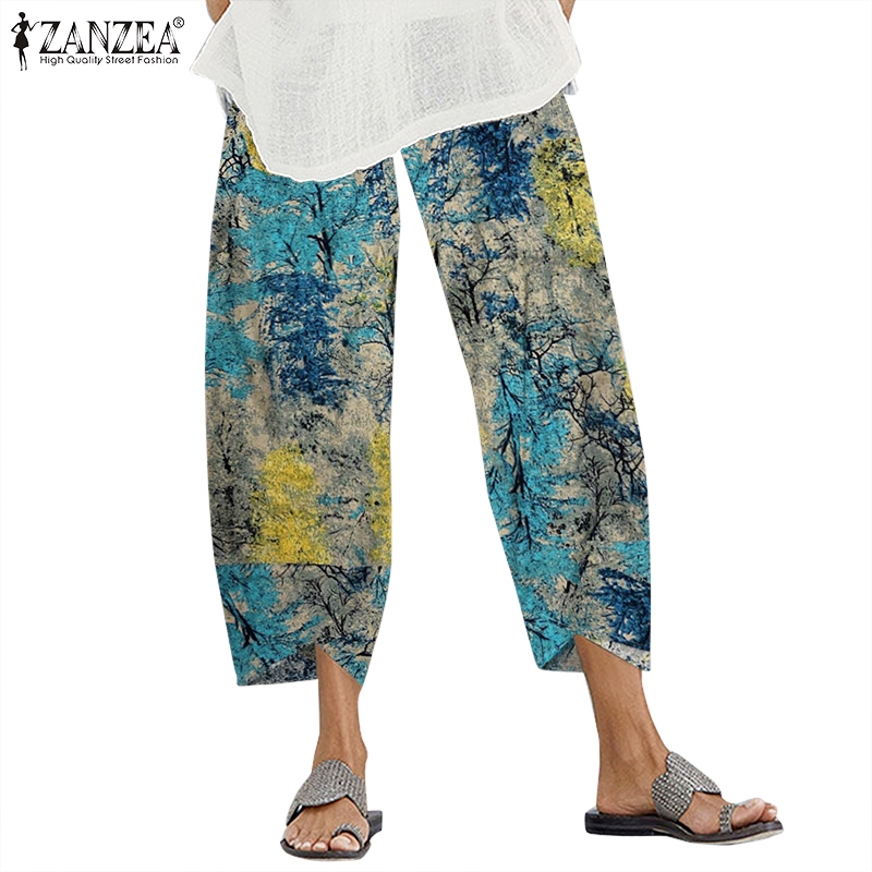 Quần dài ZANZEA dáng rộng in họa tiết phối túi đơn giản dành cho nữ | BigBuy360 - bigbuy360.vn