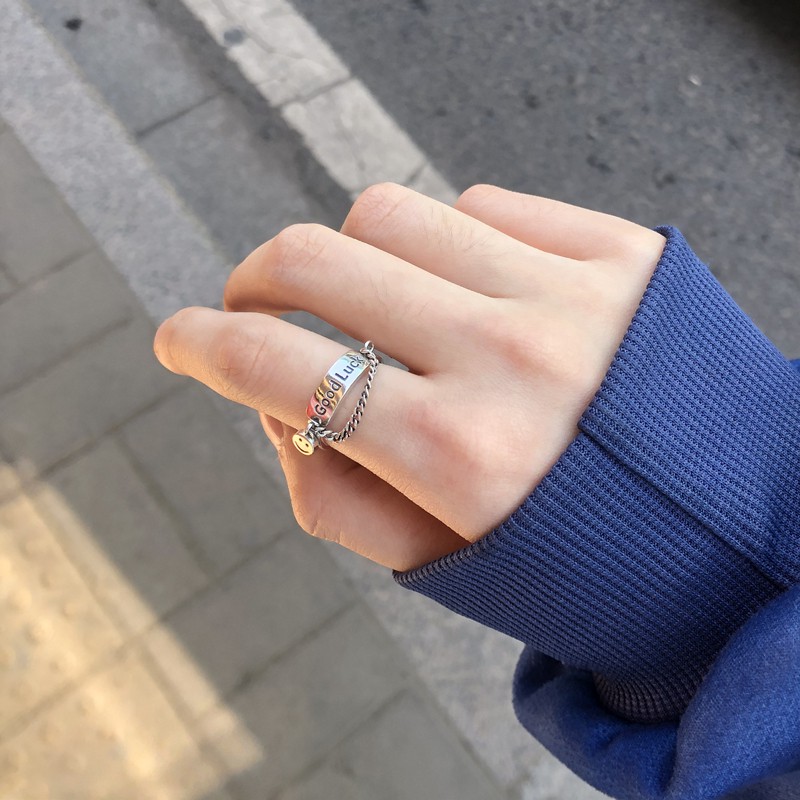 Nhẫn phối mặt hình mặt cười thiết kế cá tính phong cách Hàn quốc thời trang