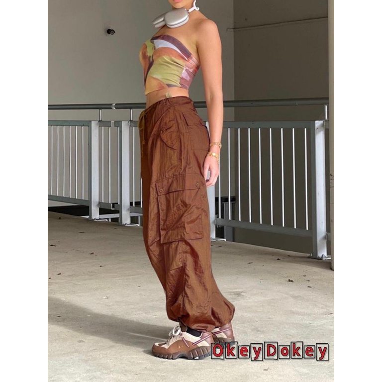 Quần Dài Dáng Suông Ống Đứng Lưng Thấp Phối Dây Rút Nhiều Túi Thời Trang Đường Phố Cho Nam