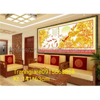Tranh thêu chữ thập cửu ngư quần hội tuyệt đẹp kt 141×63cm