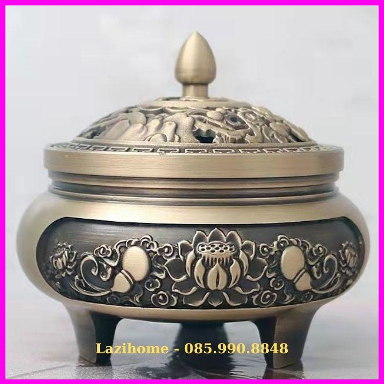 Lư xông trầm Hoa Rơi Cửa Phật, Lư đốt trâm cao cấp chất liệu đồng nguyên khối - Tùy chọn 6 mẫu nắp đẹp, độc nhất .