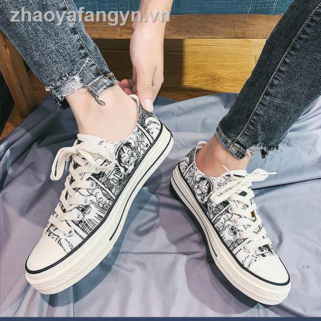 Giày thể thao vải canvas họa tiết hoạt hình One Piece thời trang năng động cho nam