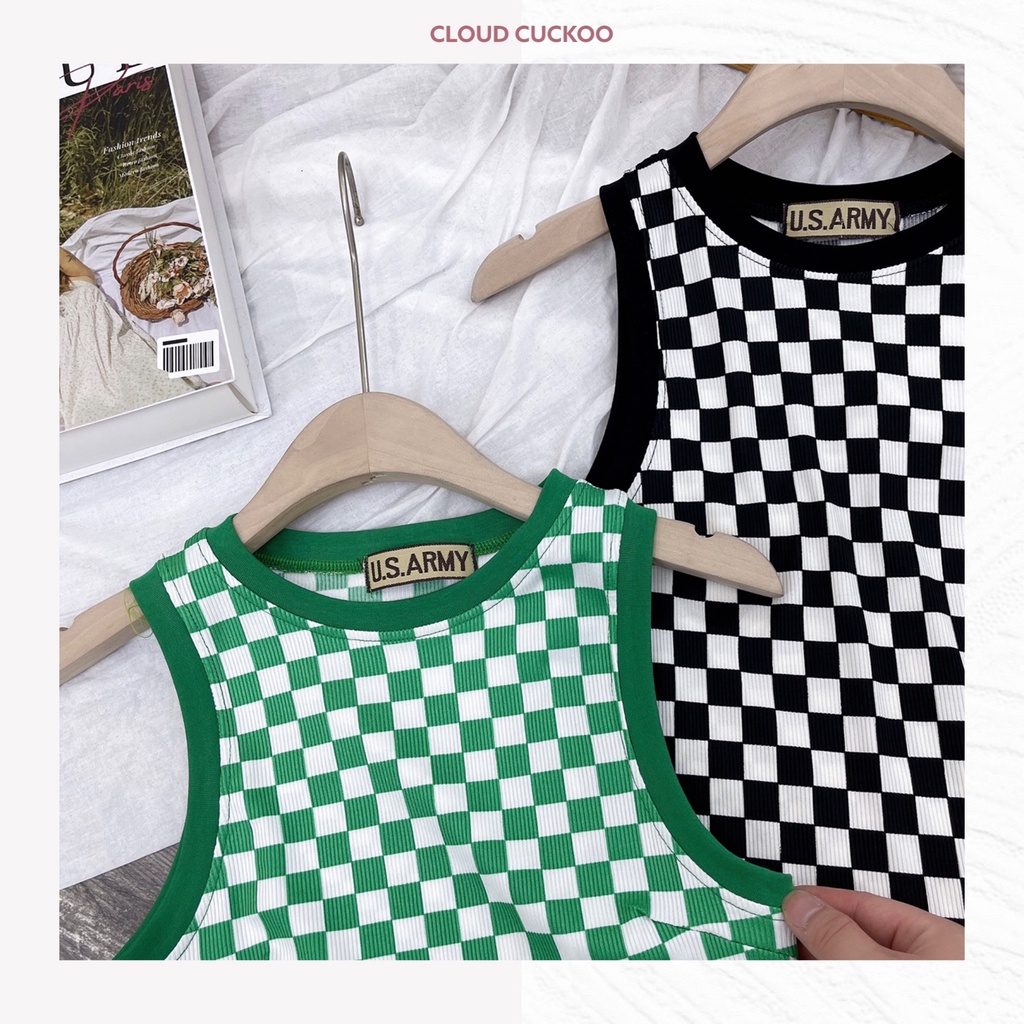 Áo Thun Crop Top Sát Nách Phong Cách Ô Vuông Kẻ Caro - Mã Số: SN03063.