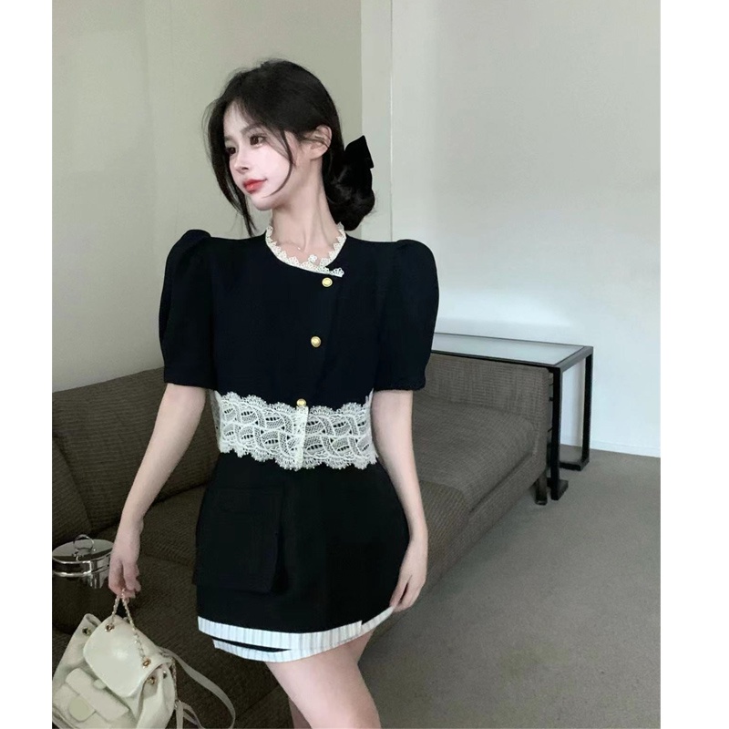 XIAO ZHAI NV QADCOL Áo Sơ Mi Ngắn Viền Ren Phong Cách retro Thời Trang