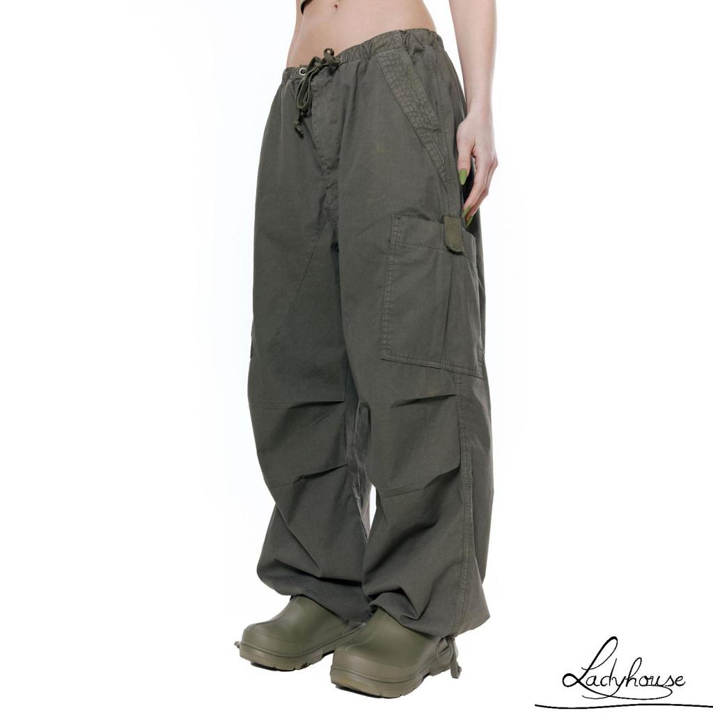 Ldd-Quần ống rộng Dây Rút Nhiều Túi Màu Trơn Vừa Vặn Cho Nữ