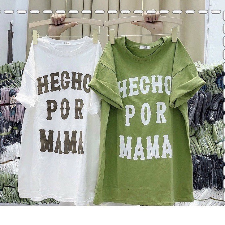 Áo thun form rộng Unisex chất cotton khô 3158 in chữ HECHO POR MAMA - Hercho alohashop91