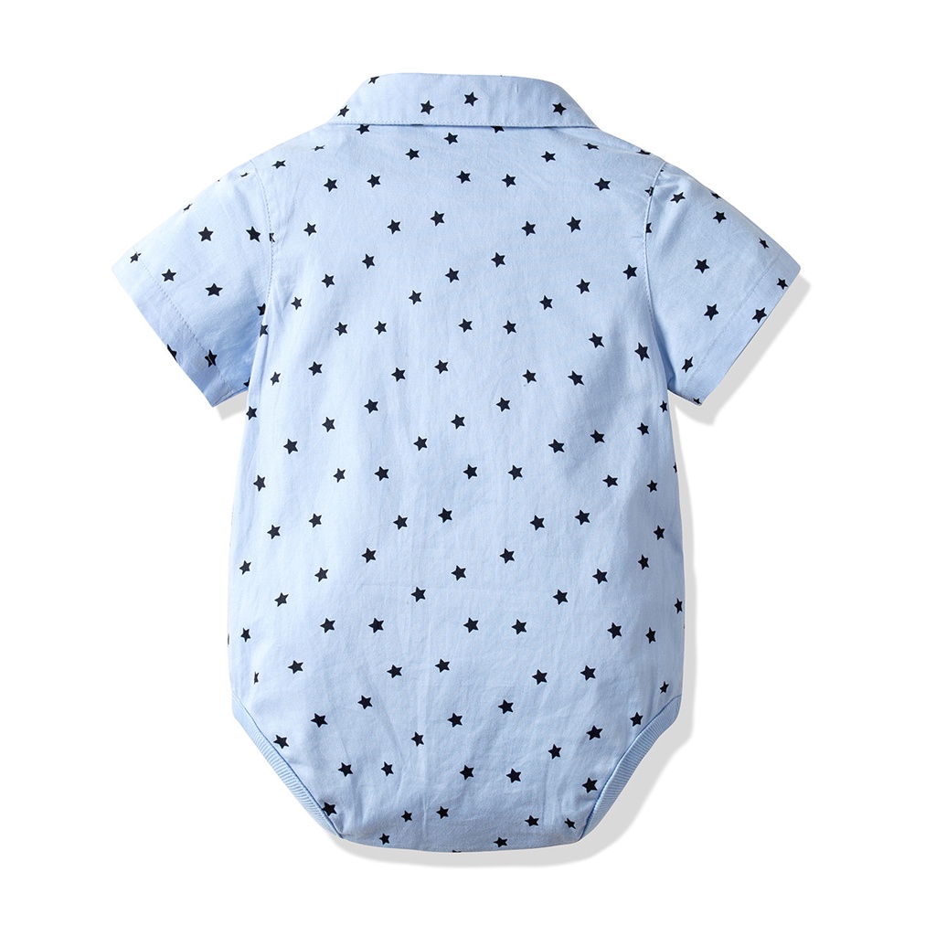 Bộ Áo Liền Quần Có Cổ Gắn Nơ Toàn Bộ Bằng Vải Cotton Thời Trang Cho Bé Trai 0-24 Tháng Tuổi