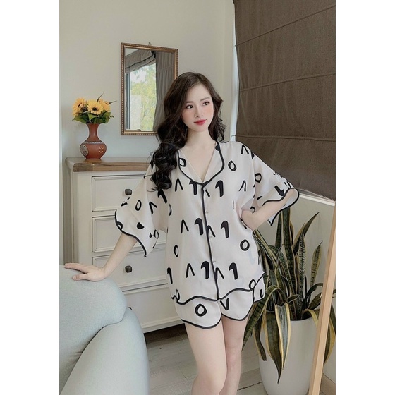 Đồ Ngủ Pijama Đùi  Nữ, Đồ Mặc Nhà Nữ Lụa Mango, freesize &lt; 65kg