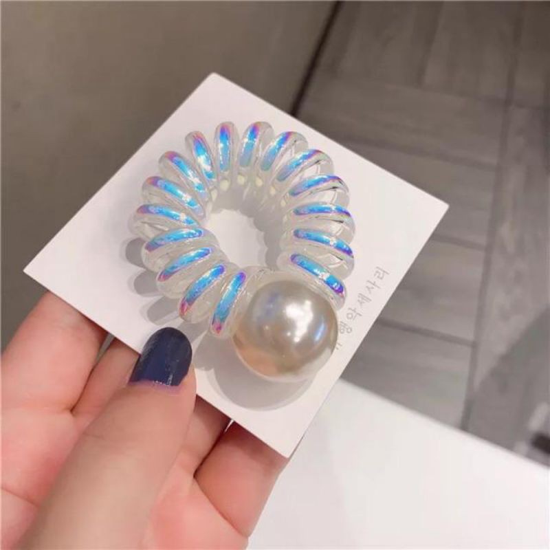 Dây cột tóc lò xo đính hạt ngọc sang chảnh