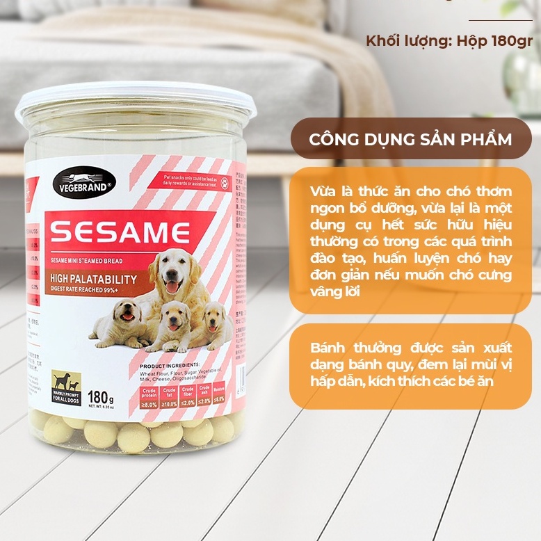 BÁNH THƯỞNG CHO CHÓ SESAME VEGEBRAND, HƯƠNG VỊ BƠ SỮA 180GR