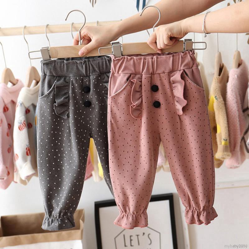 Quần Dài Cotton Chấm Bi Cho Bé Gái