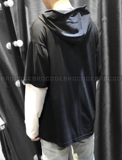 Áo hoodie đen nối tay trắng Brocode