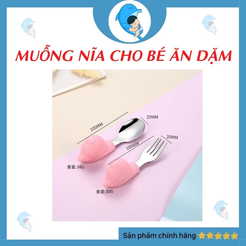 Set Muỗng/Thìa Nĩa Hình Thú Chất Liệu Inox Cao Cấp Không Gỉ An Toàn Cho Bé Ăn Dặm