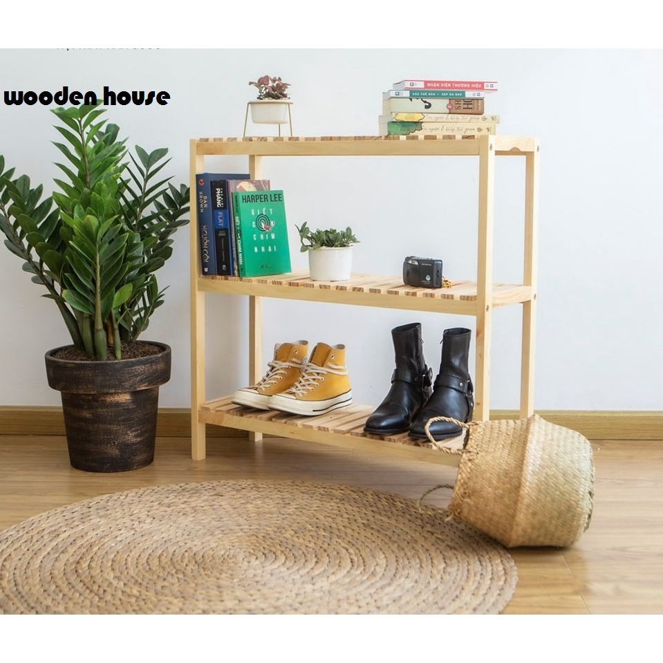 KỆ GIÀY DÉP GỖ THỖNG 3 TẦNG - SIZE 80 CM - 3T80