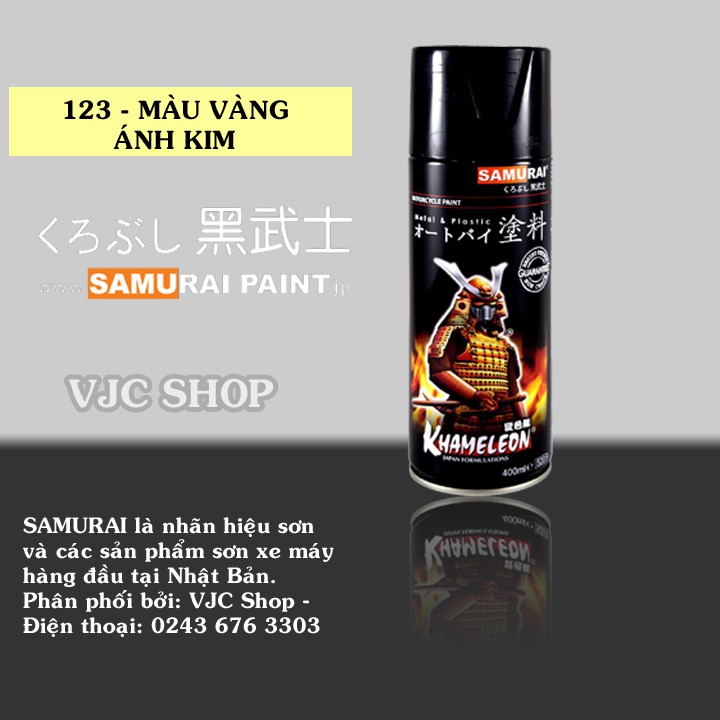 Chai sơn xịt sơn xe máy cao cấp SAMURAI màu vàng ánh kim 123 dung tích 400 ml