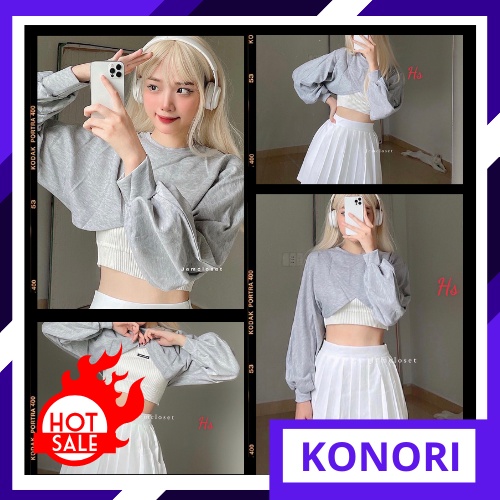 Nguyên Set Croptop Dài Tay Kèm Áo Bra Logo Ngực, Bộ Áo Croptop Nữ Dáng Rộng Kèm Áo Trong đẹp ngất ngây
