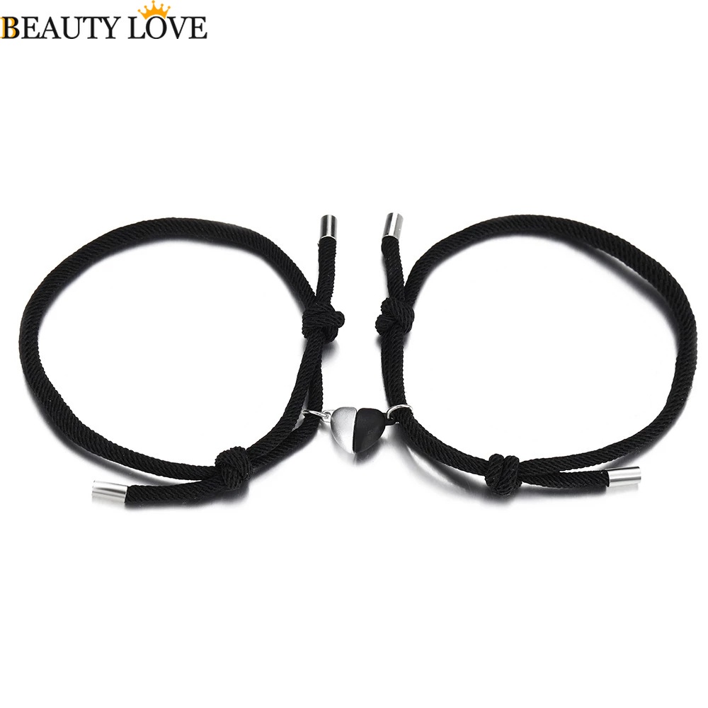 [Mới] Vòng Tay Dây Bện Màu Trắng Đen Từ Tính Có Thể Điều Chỉnh Dành Cho Cặp Đôi / Quà Tặng Kỳ Nghỉ